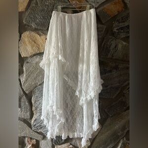 Asymmetrical Long White Lace Skirt